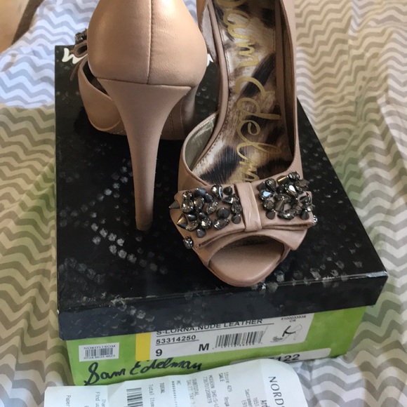 🆑SAM EDLEMAN sz 9 Nude leather Heels Lorna - Picture 3 of 8